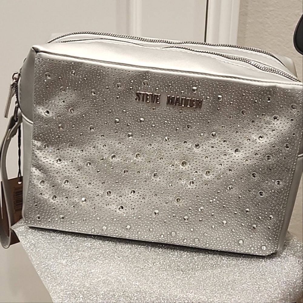 Steve Madden‎ Silver Rhinestone Double Zip Weekender - Picture 8 of 12